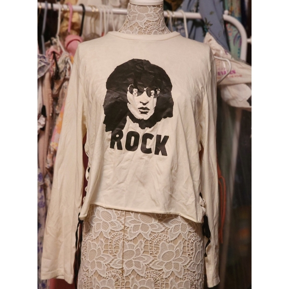 Cream Graphic Rock Long Sleeve Top - Picture 2 of 3